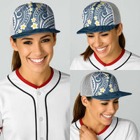 Plumeria With Blue Polynesian Tattoo Pattern Baseball Net Cap - Polynesian Pride