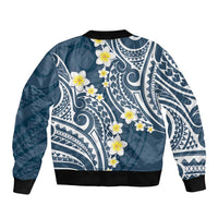 Plumeria With Blue Polynesian Tattoo Pattern Bomber Jacket