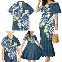 Plumeria With Blue Polynesian Tattoo Pattern Family Matching Mermaid Dress and Hawaiian Shirt LT05 - Polynesian Pride