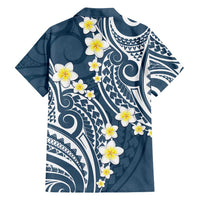 Plumeria With Blue Polynesian Tattoo Pattern Family Matching Off Shoulder Maxi Dress and Hawaiian Shirt LT05 - Polynesian Pride