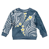 Plumeria With Blue Polynesian Tattoo Pattern Kid Ugly Christmas Sweater LT05 Kid Blue - Polynesian Pride