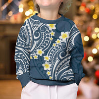 Plumeria With Blue Polynesian Tattoo Pattern Kid Ugly Christmas Sweater LT05 - Polynesian Pride