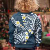 Plumeria With Blue Polynesian Tattoo Pattern Kid Ugly Christmas Sweater LT05 - Polynesian Pride