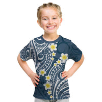 Plumeria With Blue Polynesian Tattoo Pattern Kid T Shirt LT05 Blue - Polynesian Pride