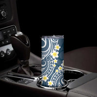 Plumeria With Blue Polynesian Tattoo Pattern Skinny Tumbler