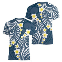 Plumeria With Blue Polynesian Tattoo Pattern Women V-Neck T-Shirt LT05 - Polynesian Pride