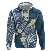 Plumeria With Blue Polynesian Tattoo Pattern Zip Hoodie