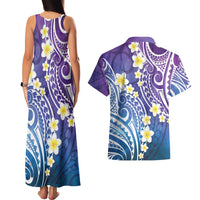 Plumeria With Galaxy Polynesian Tattoo Pattern Couples Matching Tank Maxi Dress and Hawaiian Shirt