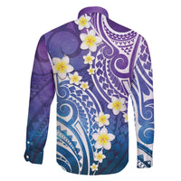 Plumeria With Galaxy Polynesian Tattoo Pattern Family Matching Off The Shoulder Long Sleeve Dress and Hawaiian Shirt
