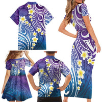 Plumeria With Galaxy Polynesian Tattoo Pattern Family Matching Short Sleeve Bodycon Dress and Hawaiian Shirt LT05 - Polynesian Pride