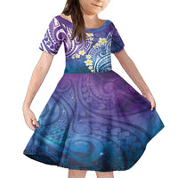 Plumeria With Galaxy Polynesian Tattoo Pattern Family Matching Summer Maxi Dress and Hawaiian Shirt LT05 Daughter's Dress Galaxy - Polynesian Pride