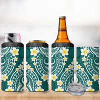 Plumeria With Teal Polynesian Tattoo Pattern 4 in 1 Can Cooler Tumbler
