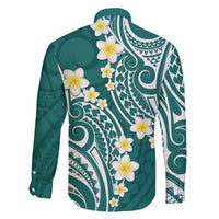 Plumeria With Teal Polynesian Tattoo Pattern Family Matching Long Sleeve Bodycon Dress and Hawaiian Shirt