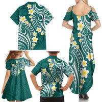 Plumeria With Teal Polynesian Tattoo Pattern Family Matching Summer Maxi Dress and Hawaiian Shirt LT05 - Polynesian Pride