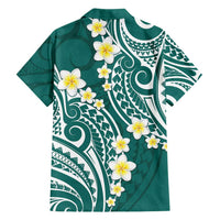Plumeria With Teal Polynesian Tattoo Pattern Family Matching Tank Maxi Dress and Hawaiian Shirt LT05 - Polynesian Pride