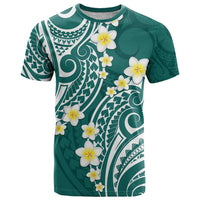 Plumeria With Teal Polynesian Tattoo Pattern T Shirt LT05 Teal - Polynesian Pride
