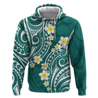 Plumeria With Teal Polynesian Tattoo Pattern Zip Hoodie