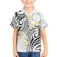 Plumeria With White Polynesian Tattoo Pattern Family Matching Long Sleeve Bodycon Dress and Hawaiian Shirt