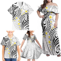 Plumeria With White Polynesian Tattoo Pattern Family Matching Off Shoulder Maxi Dress and Hawaiian Shirt LT05 - Polynesian Pride