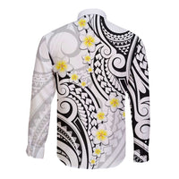 Plumeria With White Polynesian Tattoo Pattern Long Sleeve Button Shirt