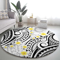 Plumeria With White Polynesian Tattoo Pattern Round Carpet