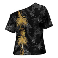 Hawaiian Honu And Surfboards Cross Shoulder Shirt Gold Style - Polynesian Pride