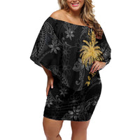 Hawaiian Honu And Surfboards Family Matching Off Shoulder Short Dress and Hawaiian Shirt Gold Style - Polynesian Pride