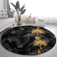 Hawaiian Honu And Surfboards Round Carpet Gold Style - Polynesian Pride