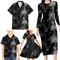 Hawaiian Honu And Surfboards Family Matching Long Sleeve Bodycon Dress and Hawaiian Shirt Silver Style - Polynesian Pride