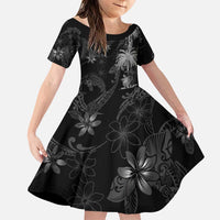 Hawaiian Honu And Surfboards Family Matching Puletasi and Hawaiian Shirt Silver Style LT05 Daughter's Dress Silver - Polynesian Pride