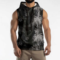 Hawaiian Honu And Surfboards Sleeveless Hoodie Silver Style - Polynesian Pride