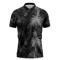 Hawaiian Honu And Surfboards Zipper Polo Shirt Silver Style - Polynesian Pride