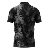 Hawaiian Honu And Surfboards Zipper Polo Shirt Silver Style - Polynesian Pride