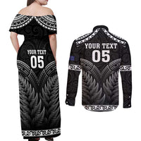 Custom New Zealand Maori Tiki Rugby Couples Matching Off Shoulder Maxi Dress and Long Sleeve Button Shirt Go Aotearoa Maori Pattern LT05 - Polynesian Pride