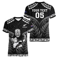Custom New Zealand Maori Tiki Rugby Women V-Neck T-Shirt Go Aotearoa Maori Pattern LT05 - Polynesian Pride