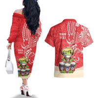 Personalized Puerto Rico Couples Matching Off The Shoulder Long Sleeve Dress and Hawaiian Shirt Coqui Frog With Polynesian Pattern - Polynesian Pride