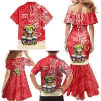 Personalized Puerto Rico Family Matching Mermaid Dress and Hawaiian Shirt Coqui Frog With Polynesian Pattern - Polynesian Pride