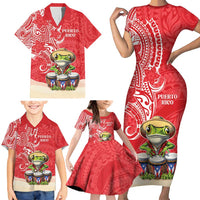 Personalized Puerto Rico Family Matching Short Sleeve Bodycon Dress and Hawaiian Shirt Coqui Frog With Polynesian Pattern - Polynesian Pride