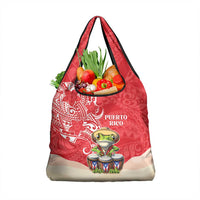 Puerto Rico Grocery Bag Coqui Frog With Polynesian Pattern - Polynesian Pride