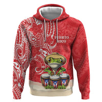 Personalized Puerto Rico Hoodie Coqui Frog With Polynesian Pattern LT05 Pullover Hoodie Red - Polynesian Pride