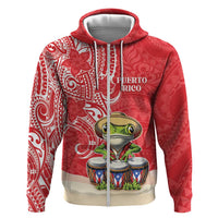 Personalized Puerto Rico Hoodie Coqui Frog With Polynesian Pattern LT05 Zip Hoodie Red - Polynesian Pride