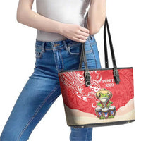 Puerto Rico Leather Tote Bag Coqui Frog With Polynesian Pattern - Polynesian Pride