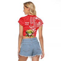 Personalized Puerto Rico Raglan Cropped T Shirt Coqui Frog With Polynesian Pattern - Polynesian Pride