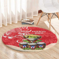 Puerto Rico Round Carpet Coqui Frog With Polynesian Pattern - Polynesian Pride