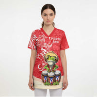 Personalized Puerto Rico Scrub Top Coqui Frog With Polynesian Pattern - Polynesian Pride