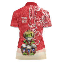 Personalized Puerto Rico Women Polo Shirt Coqui Frog With Polynesian Pattern - Polynesian Pride