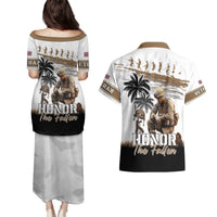 Hawaii Veterans Day Couples Matching Puletasi and Hawaiian Shirt Honor The Fallen Flag Grunge Style
