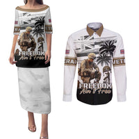Hawaii Veterans Day Couples Matching Puletasi and Long Sleeve Button Shirt Honor The Fallen Flag Grunge Style