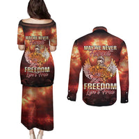 Hawaii Veterans Day Couples Matching Puletasi and Long Sleeve Button Shirt May We Never Forget Freedom Isn't Free