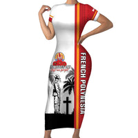 French Polynesia Armistice Day Short Sleeve Bodycon Dress Lest We Forget Flag Style LT05 Long Dress Red - Polynesian Pride